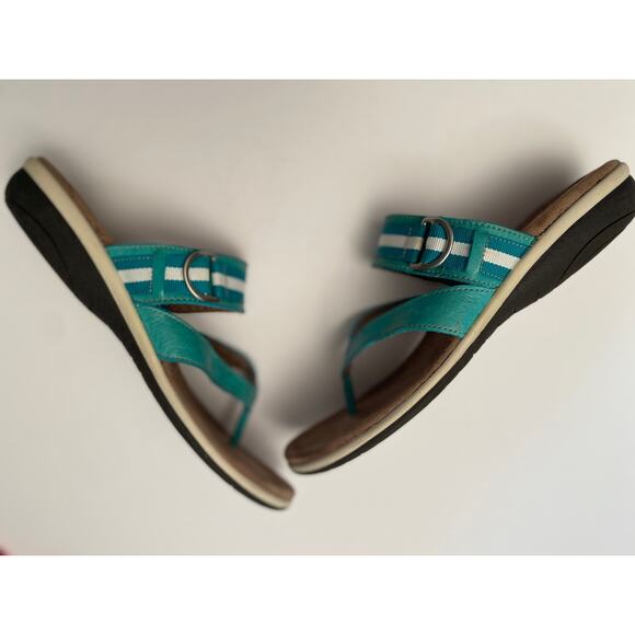 NATURALIZER N5 Comfort Slip on Sandal Teal Leather Striped Canvas Strap 10N - Picture 8 of 9